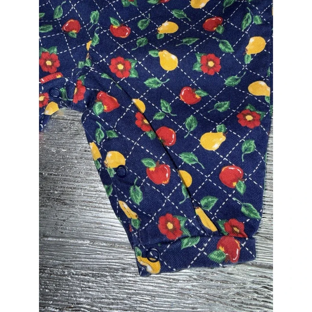 Vintage OshKosh Baby B’Gosh Vestbak Overalls 3-6M Fruit Apple Pear Floral USA 90